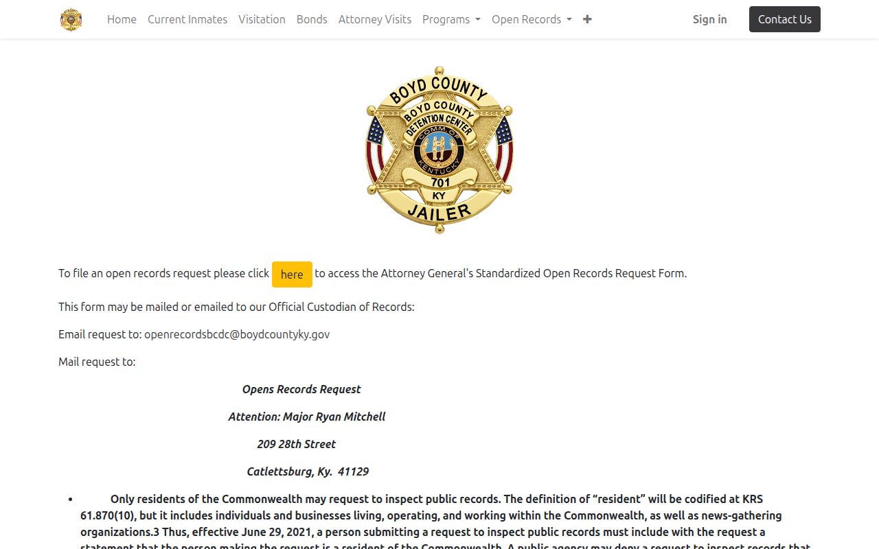 Boyd County arrest lookup open records request route