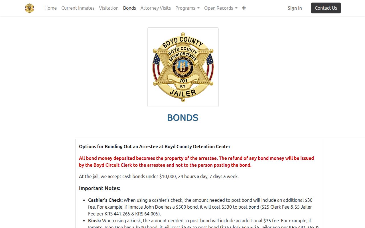 Boyd County arrest lookup detention center bond options