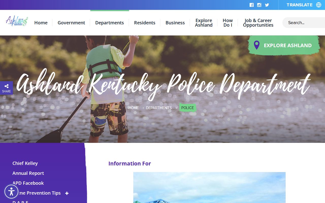 Ashland Police Department criminal records contact page