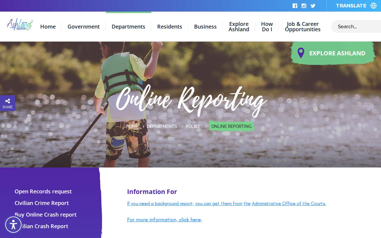 Ashland criminal records and police online report options