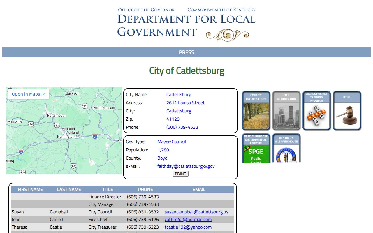 Catlettsburg Police Department criminal records contact