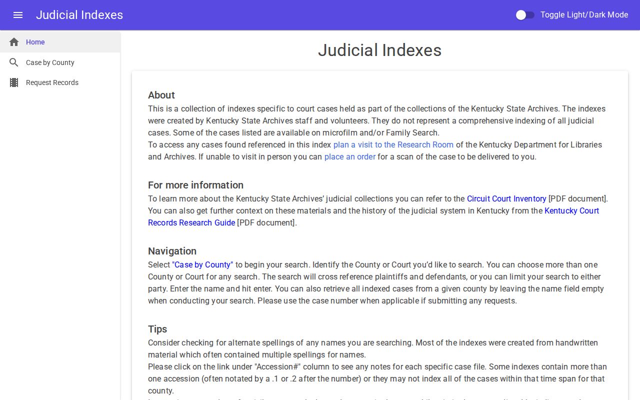 Kentucky Judicial Indexes portal for historical Boyd County court research